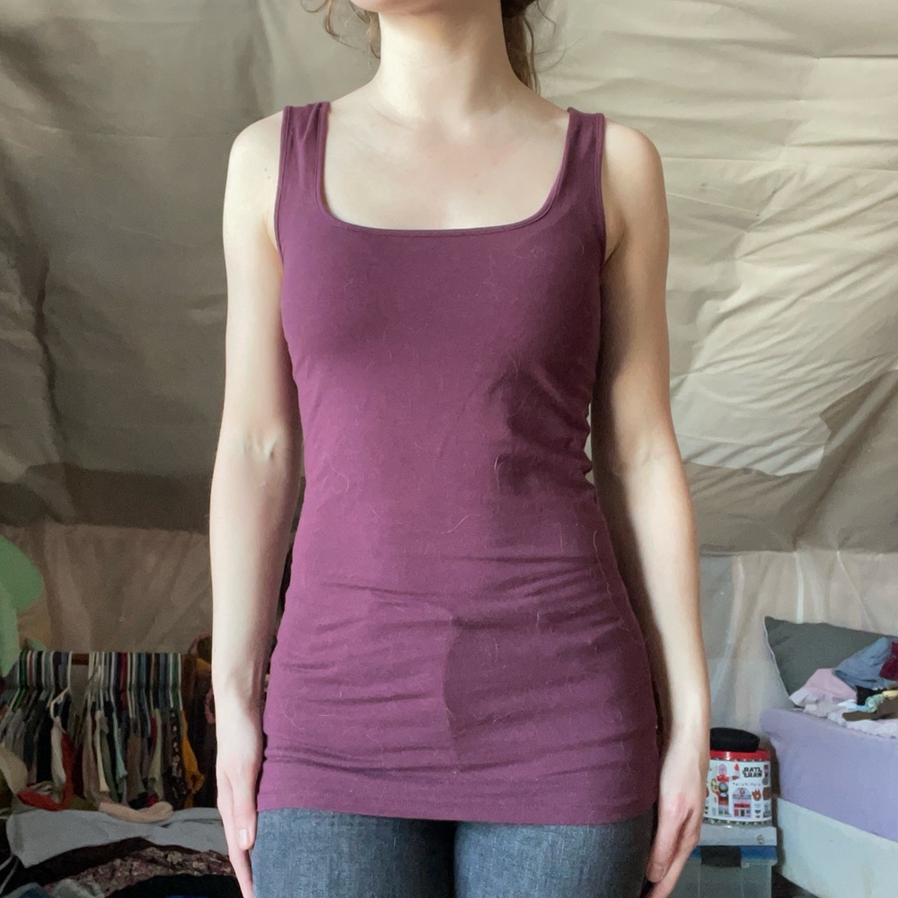 Long Purple Tank Top, Square Neck, Summer Shirts, Plum Colored Shirt, Tall